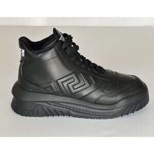 Versace Greca Leather High Top Black Sneakers 13 US (46 Eu) 1011349 IT NWT $1175